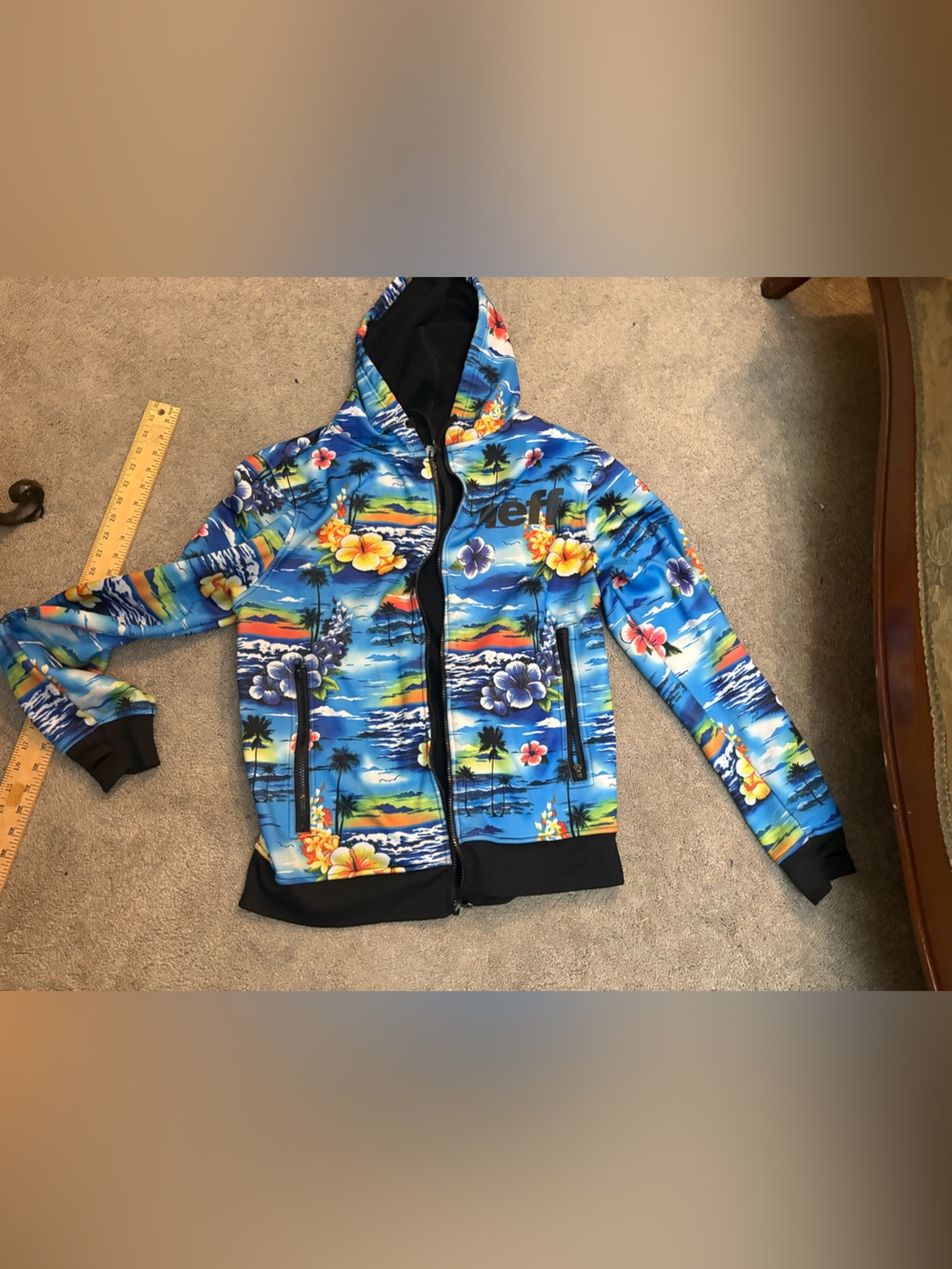 Neff Black Hoodie with Colorful Tropical Trim